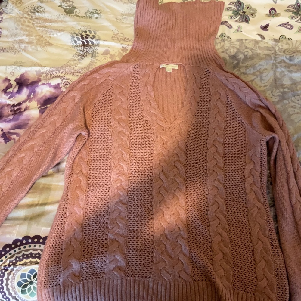 Light Pink V Neck Turtleneck Long sleeve sweater